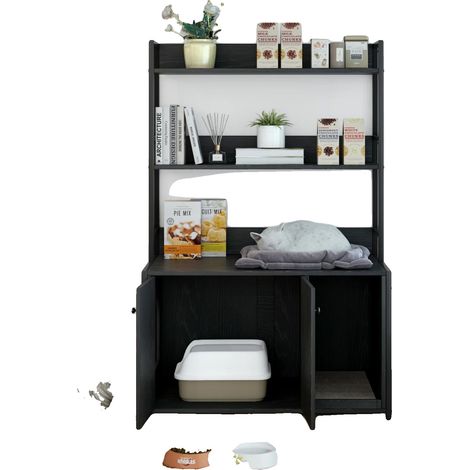 Katzenstreu-Box-Einheit, verstecktes Design, multifunktionale Aufbewahrung, schwarz (1/2)