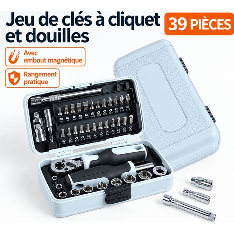 Coffret 39 pièces clé à cliquet et tournevis acier Cr-V magnétique 16 × 9,5 × 5 cm 714 g – Livraison gratuite (1/5)