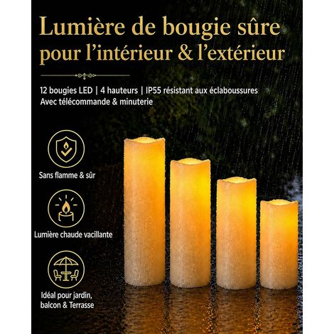Set of 12 Outdoor LED Candles IP55 Waterproof Rating, Warm White Light Flameless, Suitable for Gardens, Balconies, Lanterns, Weddings and Christmas Decorations (1/5)