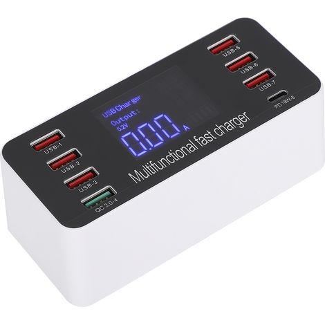 Station de charge intelligente à 8 ports avec affichage LED, charge rapide numérique QC3.0 PD 60 W, alimentation AC 100-240 V, prise UE (1/5)