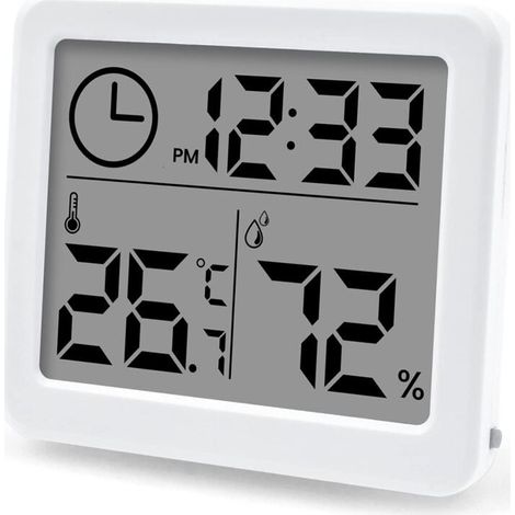 Thermomètre hygromètre LCD haute précision Ulisem avec humidité intérieure, heure et thermomètre pour bureau et serre (batterie incluse) (1/4)