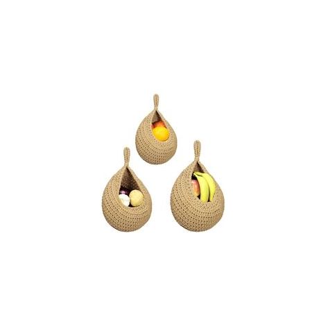 Cesta colgante de frutas de 3 piezas, cesta de frutas y verduras para montar en la pared, cesta de pared de yute trenzado a mano con forma de lágrima, cesta de almacenamiento colgante para cocina, sal