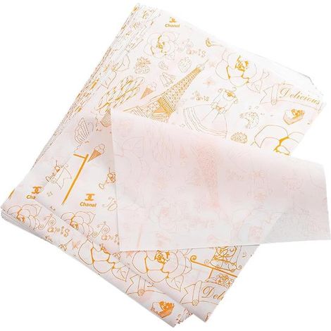 Backpapier, 100 Blatt, lebensmittelecht, ölbeständig, als Einlage für Feinkostkörbe, fettabweisend und wasserdicht, für Kuchen, Brot, Pommes frit (1/4)