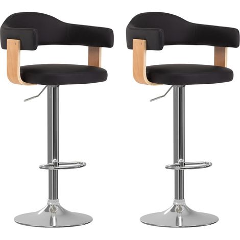 Barhocker 2 Stk. Schwarz Bugholz und Kunstleder