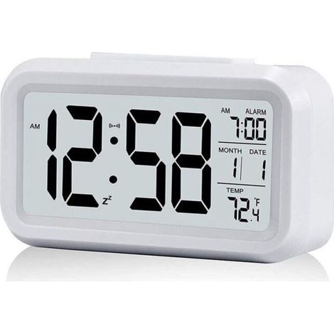 Blanc RéVeil NuméRique avec Grand Affichage LCD de la TempéRature. RéVeil Silencieux Alimenté par Batterie avec Fonction Snooze (1/4)