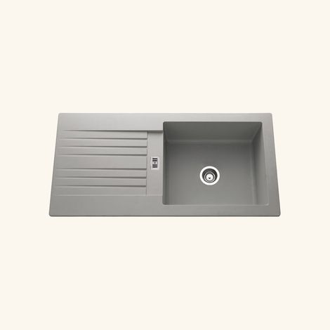 Cuisissimo – Évier résine gris béton 100x50 cm – 1 bac réversible avec vidage manuel – Bonde et siphon inclus – Pour meuble sous évier 60 cm