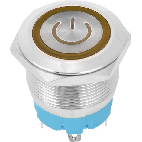 Lot de 2 interrupteurs à bouton-poussoir 4 broches 3-6 V CC, tête plate, ronds, avec témoin lumineux jaune (1/5)