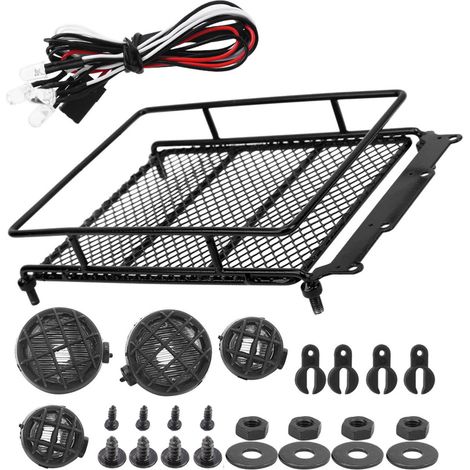 Porte-bagages métallique pour véhicule RC 1/12 avec éclairage LED, compatible MN90/MN90K - Crawler