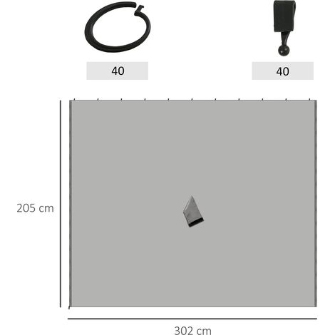 panneaux latéraux pour tonnelle 3x3 m, parois latérales avec crochets, polyester gris clair, idéaux pour tonnelles de jardin et tentes de réception 302 x 205 cm