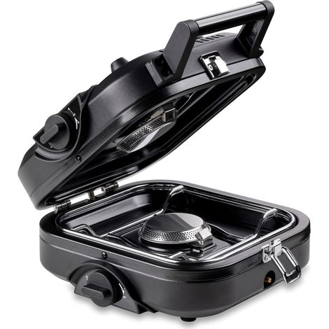 Réchaud à gaz pliable 2 feux 4600 W – Réchaud camping portable Allumage piezo, double brûleur inox, cartouche valve 7/16" KEMPER (1/5)