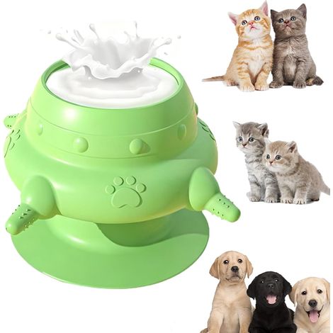 Mangeoire Silicone Chiot - 1 Unité - Vert - 4 Tétines - Base Ventouse Anti-Dérapante - Pour Chiens Chats Lapins - 10x10x9,1 cm (1/5)