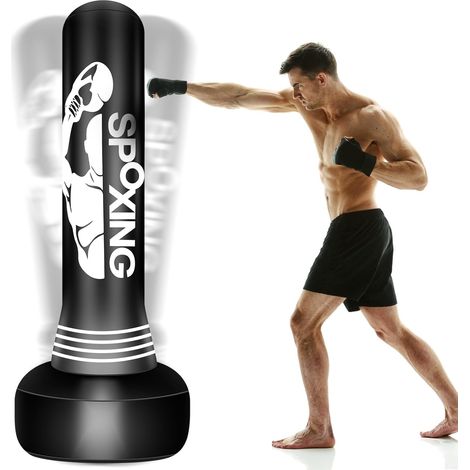 Sac de Frappe de Boxe – 175 cm sur Pied pour Homme, pour l'entraînement en MMA, Muay Thaï et Fitness – pour Le Kickboxing Gonflable, équipement de Boxe (1/5)