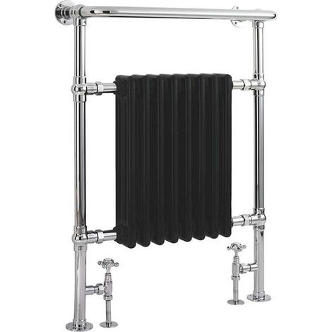 Hudson Reed – Sèche-serviettes rétro noir et chrome 96cm x 67,5cm – Puissance 680W – Acier de qualité – Garantie 10 ans – Raccordement chauffage central