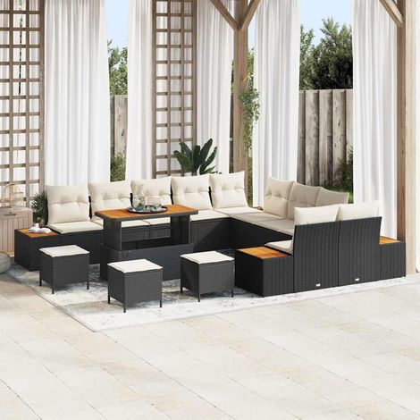 Set Divano da Giardino con cuscino 14 pcs Nero Poly Rattan vidaXL (1/5)