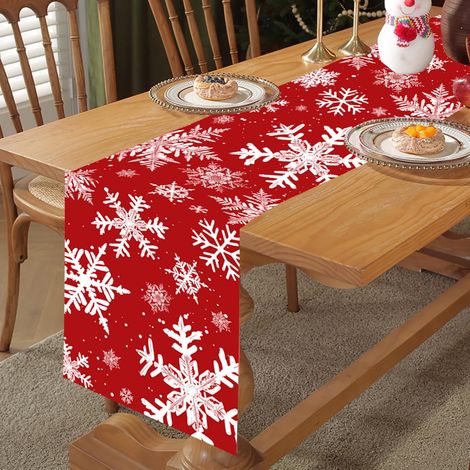 Chemin de table de Noël et d'Halloween, chemin de table en forme de cœur, nappe longue lavable pour la cuisine (flocons de neige) (1/5)
