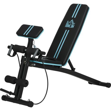Banc de musculation pliable avec dossier réglable en 7 positions, supportant jusqu'à 120 kg, bleu (1/5)