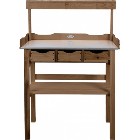 Esschert Design – Table de rempotage extérieur en bois pin et zinc – 3 tiroirs – Dimensions L 80,1 x P 37,9 x H 113 cm – Capacité de charge 40 kg