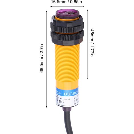 JYIO® E3F-DS30C4 (10 Stück/Box), 18 mm Apertur, 30 cm Erfassungsabstand, diffuser Reflexions-Lichtschrankenschalter, 10-30 V DC-Lichtschranke, Dreidraht-DC-Normalerweise-Öffner-NPN-Transistor. (1/5)