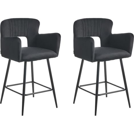 Conjunto de 2 sillas de bar modernas asiento de terciopelo con reposabrazos respaldo acolchado negro Sanilac (1/5)