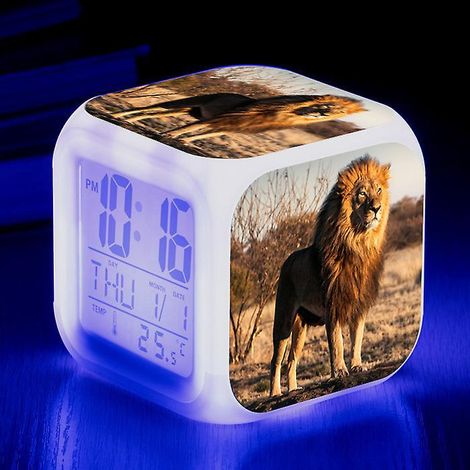 rveil Le Lion Image Rveil C Lumire Usb Enfants Led Horloge Dessin Anim Veilleuse Flash 7 Changement De Couleur Horloge Numrique Horloge De Bureau (1/5)