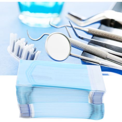 200 sachets auto-scellants pour fournitures dentaires, pochettes en PVC transparent bleu pour stérilisation (83 x 160 mm) (1/5)