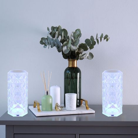 Lampe de table LED à intensité variable Touch ACKERMAN, pile/USB, RGBW, cristal, 7,3 x 15,8 cm, salon/chambre, 2 pièces (1/5)