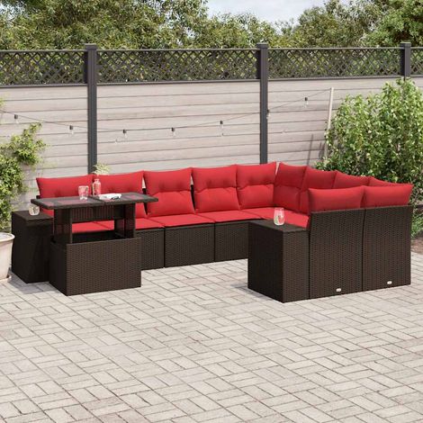 10-teiliges Gartensofa-Set mit Kissen, braun, Polyrattan (1/5)