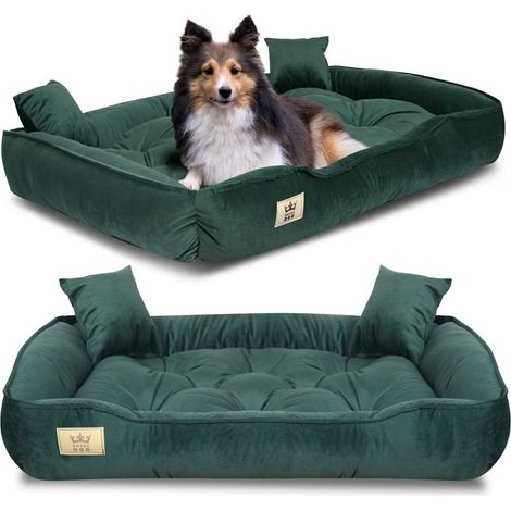Cama para perros, parque de juegos, 130x105 cm, terciopelo, verde oscuro