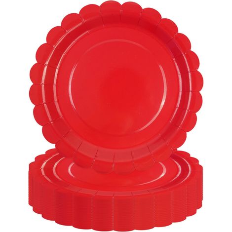 Lot de 50 Assiette Carton Rouge de 23 cm, Festonnées Assiette Jetable Vaisselle Jetable Anniversaire Pour Gâteaux Desserts Anniversaires Baby Showers Mariages Décorations (Rouge, 23cm) (1/5)