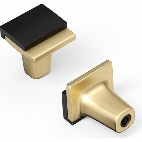 Lot de 2 poignées de placard noires et dorées, boutons de tiroir noirs, poignées de tiroir de cuisine, quincaillerie carrée en alliage de zinc pour portes, commodes de chambre à coucher (1/5)