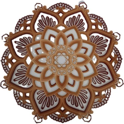 Lampe murale décorative mandala en bois LED, veilleuse ambiance sculptée (1/5)