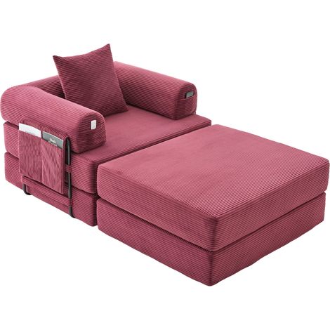 Fauteuil compressible velours côtelé, structure métallique, ergonomique, rembourrage épais, poche latérale, coussin modulable, usage varié (1/5)
