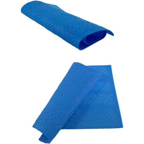 Tapis En Silicone Pour Décoration De Gâteaux Mat à Motifs Floraux Et Feuilles Moule à Pâte Fondant Pour Pâtisserie Couleur Bleue Accessoires De Cuisson'-'- (1/5)