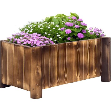 Jardinière sur Pied bac à Fleurs dim. 70L x 35l x 30H cm piètement Demi rondin Corps Aspect Lattes Bois Sapin traité carbonisation (1/5)