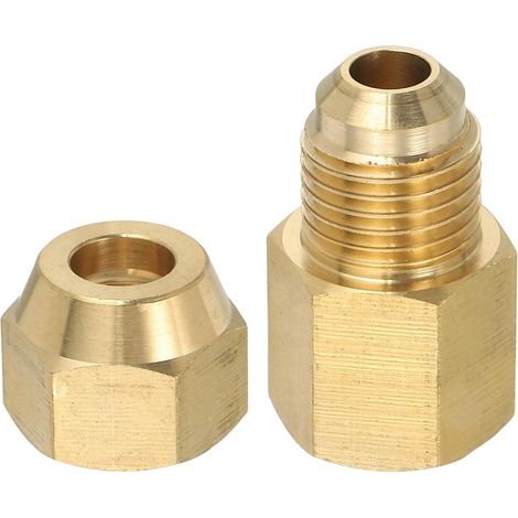 Raccord de Tuyau en Laiton, Adaptateur Femelle 1/4"G x Mâle 5/16" Flare SAE 45 Degrés, Raccords Tuyauterie avec Écrou pour Ligne Gaz HVAC Climatisation Plomberie Réfrigération (1/5)