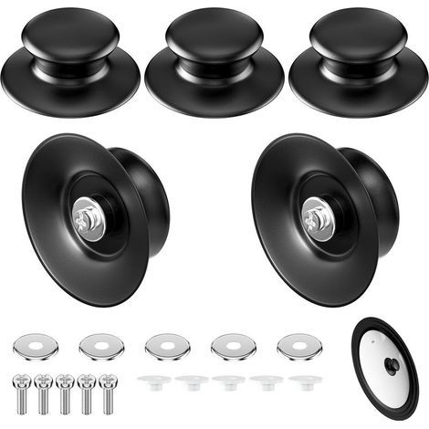 5 PCS poignée couvercle casserole, bouton de couvercles cocotte en fonte universel, Boutons de rechange en bakélite, pot lid handle, Résistants à la chaleur, avec vis, pour Poêle, Marmite (1/5)