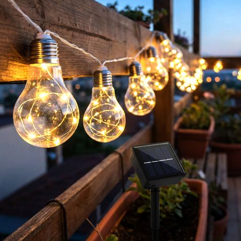 LED Solarleuchte Lichterkette Filament Glühbirnen Außen Leuchtkette Solarlampe, Erdspieß 2 Modi, 20x LED warmweiß, L 380 cm