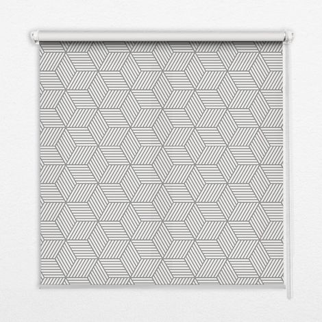 Innenrollo Fensterrollo - Rollo ohne Bohren - Sichtschutzrollo - Lichtdurchlässiges Rollo - Rechteckiges - Rollo - (110 cm x 140 cm) - 3D-Streifenquadrate