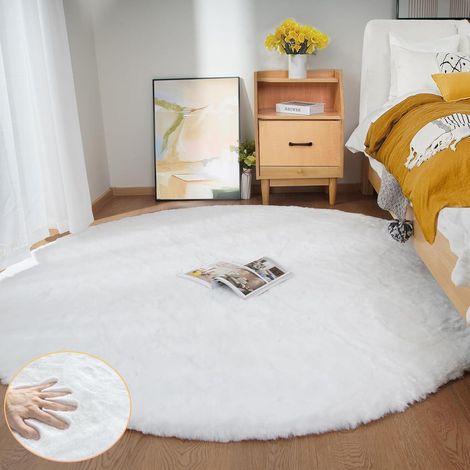 Teppich rund Fellteppich Kunstfell Wohnzimmer 180 cm (Rund) Weiß (1/5)