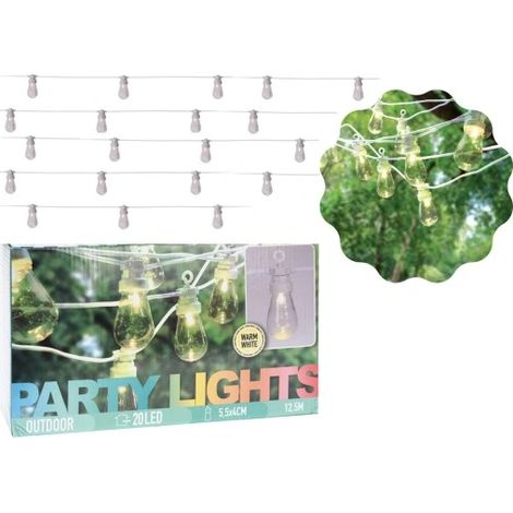 Guirlande lumineuse de jardin/balcon, 20 boules, 12,5 m, blanche