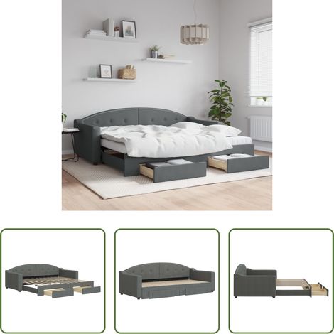 Schlafsofa -  Tagesbett Ausziehbar mit Schubladen Dunkelgrau 90x200 cm Stoff (1/5)