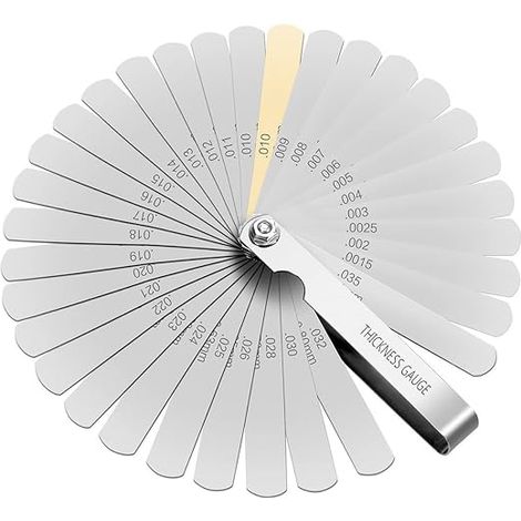 Folding Thickness Gauge, 32 Blade Adjustment Metric and Imperial Stainless Steel Wedge Gauge for Engine Spark Plug Valves (1/5)