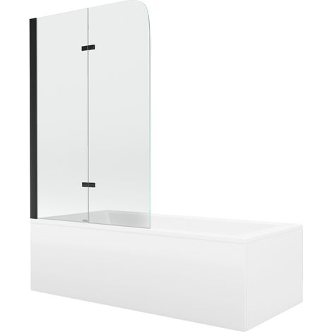 Mexen Cubik Rechteckige Badewanne 160 x 70 cm mit Verkleidung und 2-flügeligem Paravent 80 cm, transparent, schwarz (1/5)