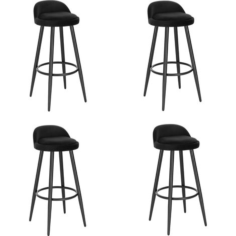 Woltu – Lot de 4 tabourets de bar – Hauteur d'assise 69,5 cm – Siège en velours noir – Repose-pieds rond en métal – Pour cuisine et comptoir