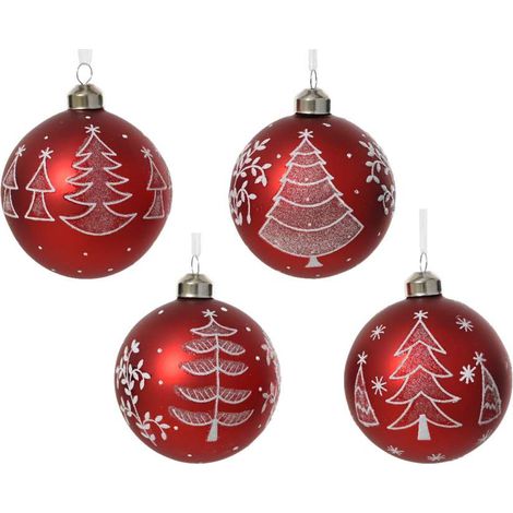 Decoris Sfera Natalizia Rossa - Decoro Albero di Natale Bianco - 8 cm