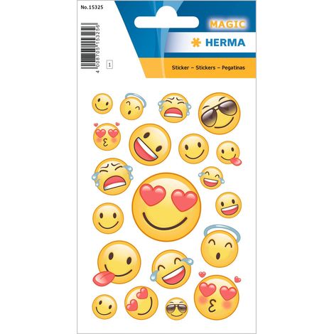 HERMA 19 adesivi gonfi per bambini, motivo: sorriso felice (19 adesivi, in plastica, opachi), autoadesivi, permanenti, per ragazze e ragazzi, colorati (1/3)