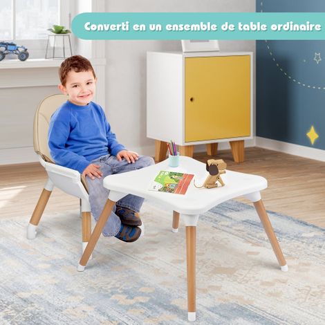 Chaise Haute 4 en 1 pour Bébé de 6 à 36 Mois Plateau Réglable Capacité 15KG en PP Hêtre PU 62x62x100cm Kaki (1/3)