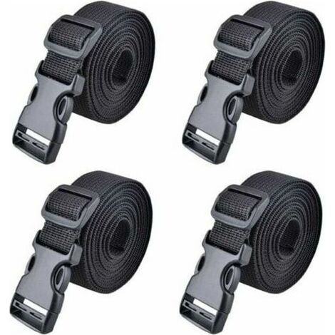 Sangle à boucle rapide Sangle de fixation plastique Sangle à cliquet pour fixation bagage 25 mm, 188 cm Fontainebleau Noir 4 pièces