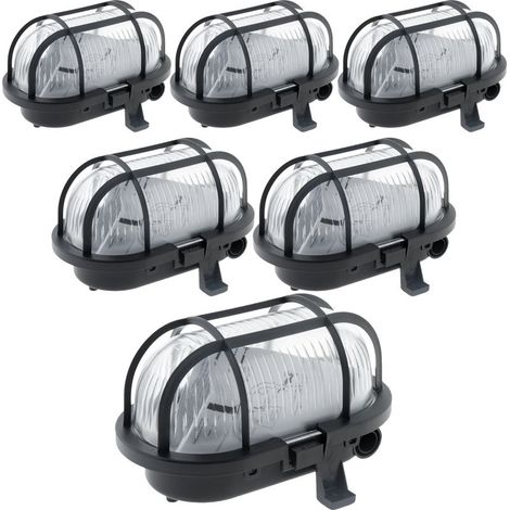 – Lot de 6 hublots ovales 60W IP44 E27 – Vasque en verre résistante à 650°C – Socle en plastique haute résistance – Pour espaces humides