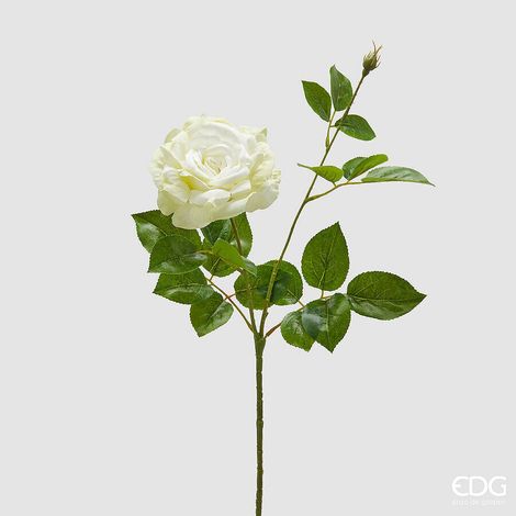 EDG Enzo De Gasperi Rosa Gloria Ramo con Foglie e Bocciolo H 60 Cm Pianta Artificiale Verde Chiaro